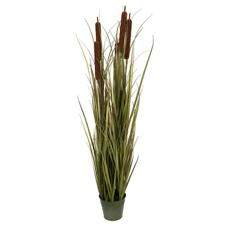 Grandoldgarden 48 in. Artificial Potted Brown Grass in Iron Pot with Cattails, Green GR3260611